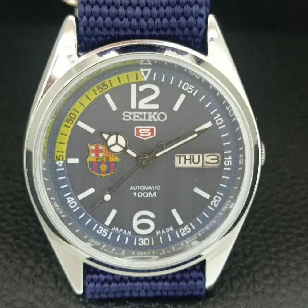 Vintage 1976 FCB Seiko Automatic Mens Silver Watch W/daydate & FCB accents
